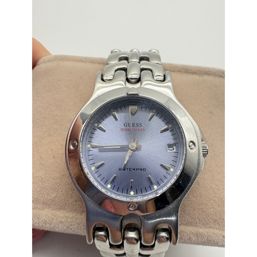 Guess Waterpro Blue Dial‎ Stainless Steel 100M Date Watch Womens
